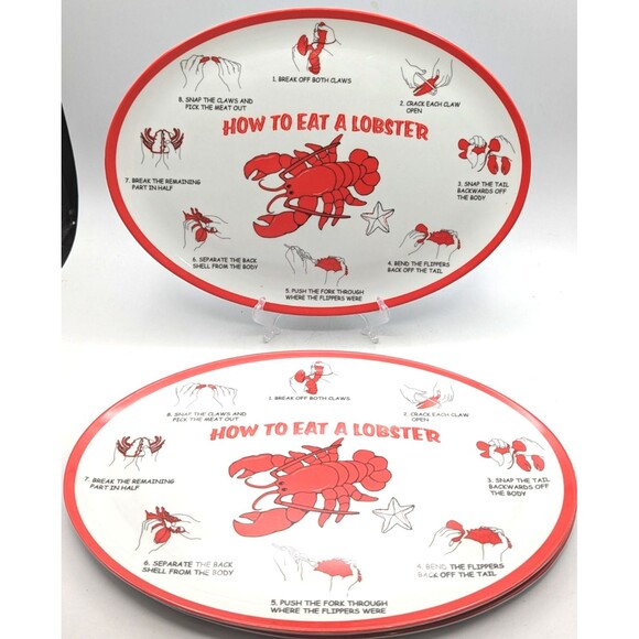 Lobster Tray Platter 8 Steps HOW TO EAT A LOBSTER Nautical Beach Seafood Seaside - Picture 1 of 10